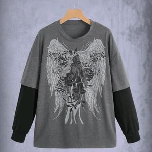 NWOT, Graphic Print Long Sleeve Tee, Grey, Size Small